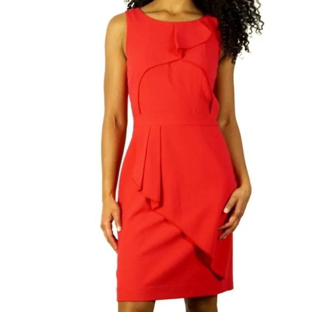 BCBGMaxAzria Red Siri Sleeveless Ruffled Drape Dress
